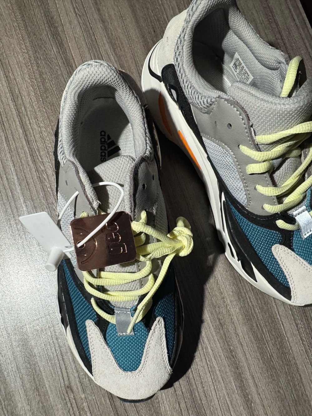 Adidas Men's Teal Gray Sneakers with Neon Yellow Laces - Picture 2 of 6